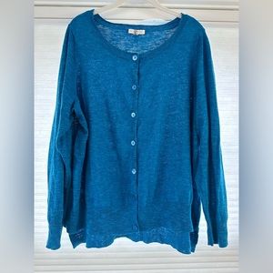 Eileen Fisher Organic Linen Blend Cardigan In Vibrant Blue